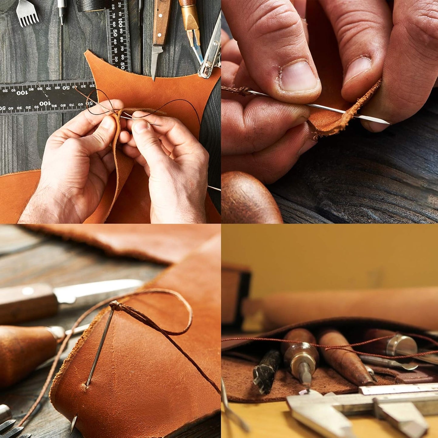 32 Leder-Nähwerkzeuge, DIY-Tool, gewachster Faden, Werkzeugset zum Nähen von Leder, Polstern, Teppichen