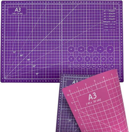 Professionelle Schneidematte A3 Rosa und Lila Ideal für Patchwork, Nähen und Basteln Selbstheilend 45x30 cm