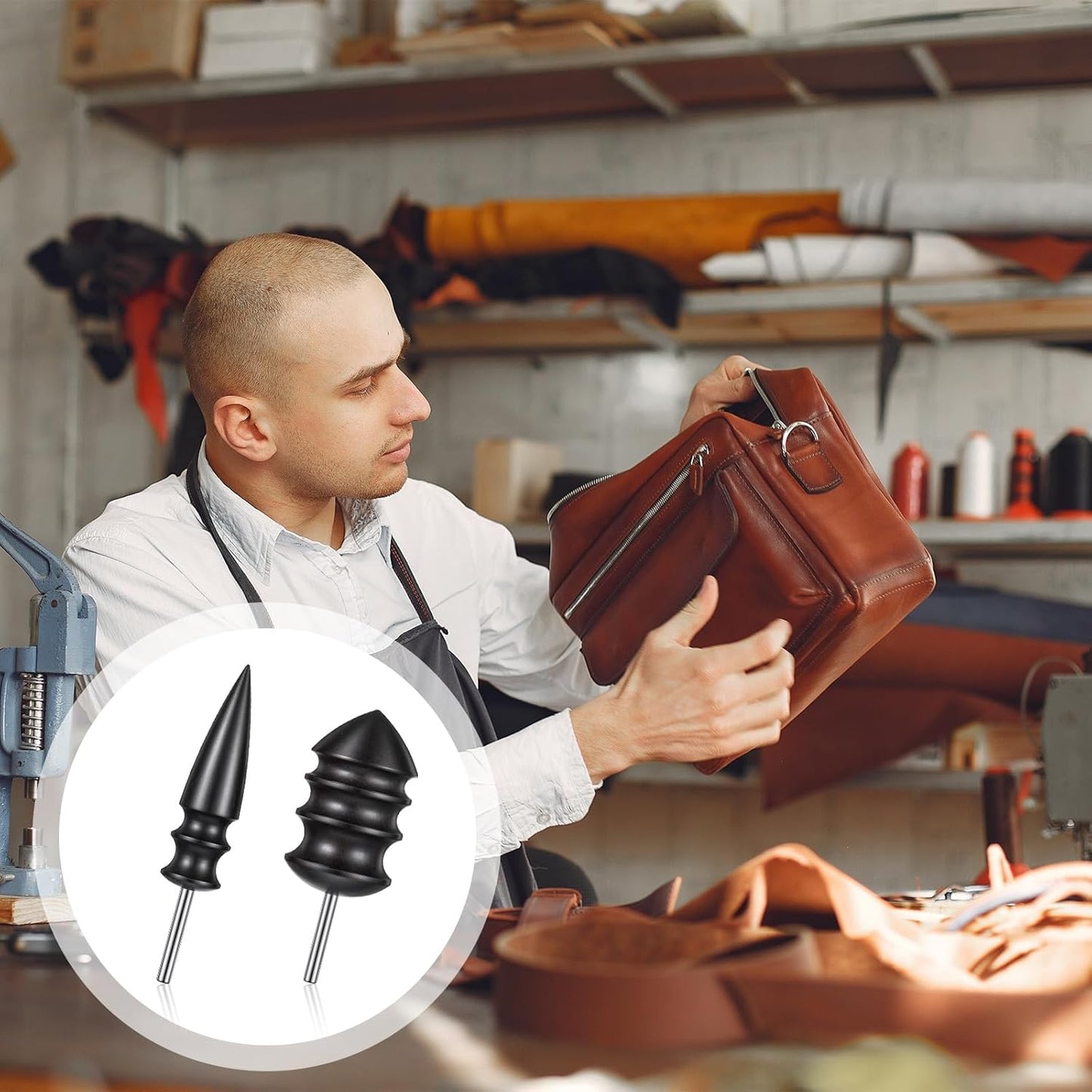 2 Stück Leder-Burnisher Kit DIY Lederhandwerk Schnitzwerkzeug-Set mit Anspitzer, Polierzubehör, Lederpolierer