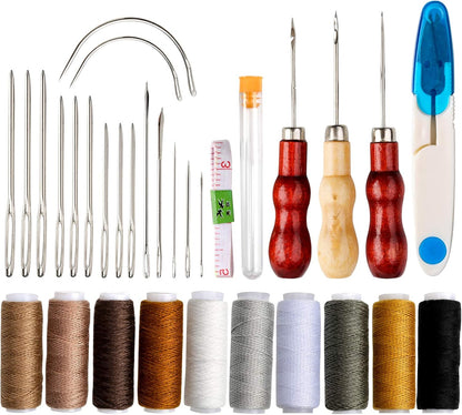 32 Leder-Nähwerkzeuge, DIY-Tool, gewachster Faden, Werkzeugset zum Nähen von Leder, Polstern, Teppichen